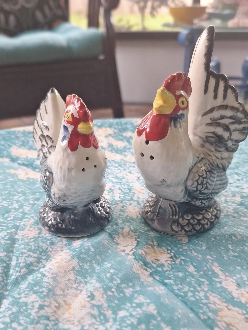 Vintage Ceramic Rooster Salt and Pepper Shaker Set - White and Red